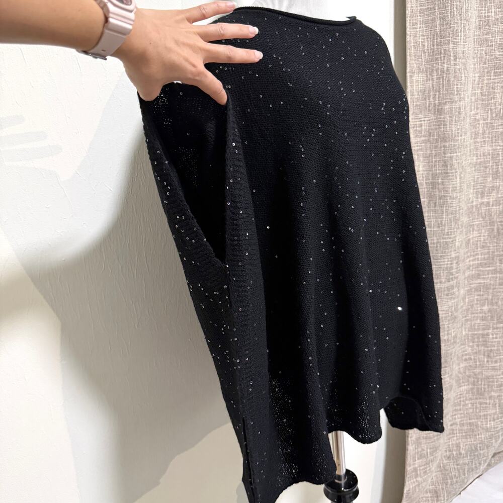 Eileen Fisher Oversized Knit Merino Wool Blouse S/M Black Sequin Holiday Party - Picture 3 of 12